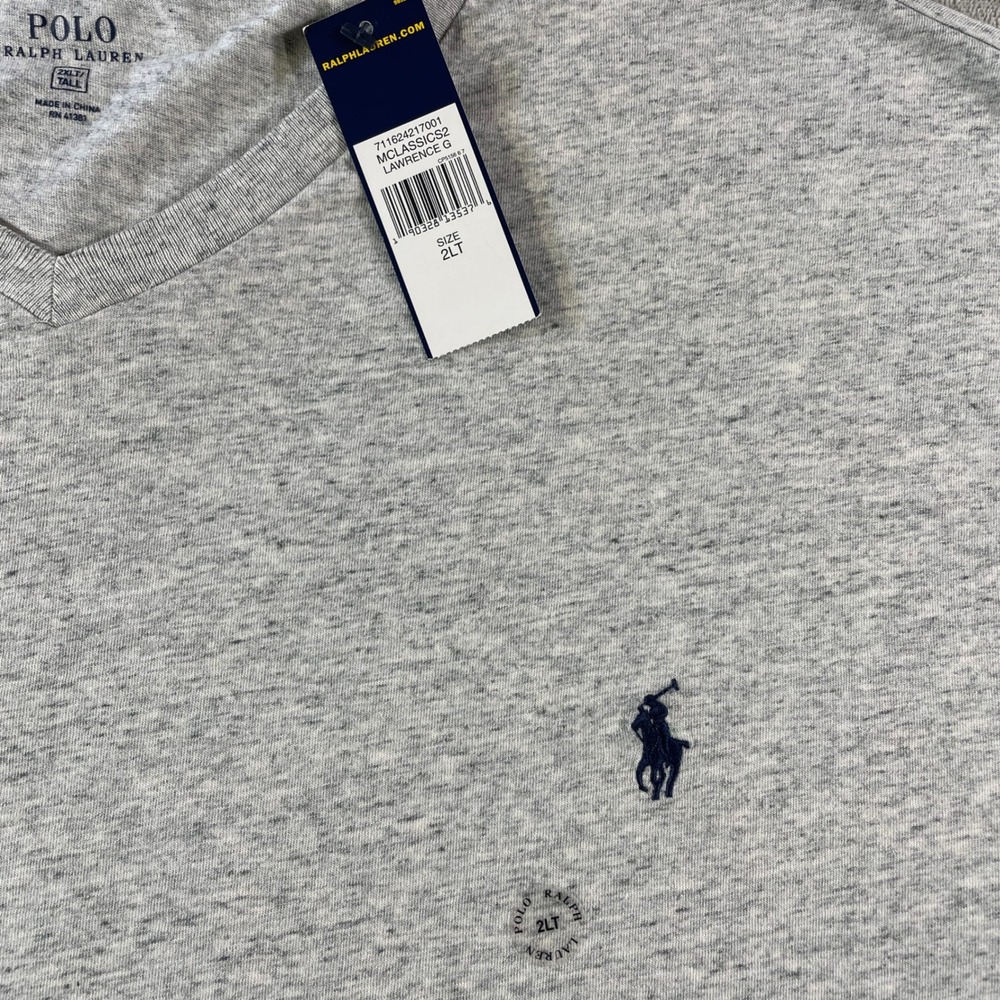 Polo Ralph Lauren T Shirt Mens 2LT Tall Gray Heather V Neck Preppy Casual - Picture 3 of 11